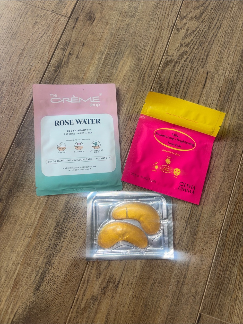 The Crème Shop Rose Water Sheet Mask + Gold Eye Patches & toner pads